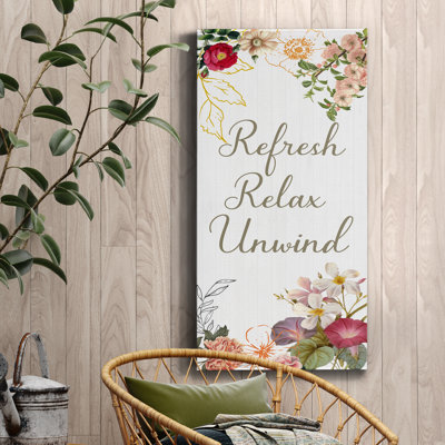 «Refresh, Relax, Unwind», art textuel sur toile tendue