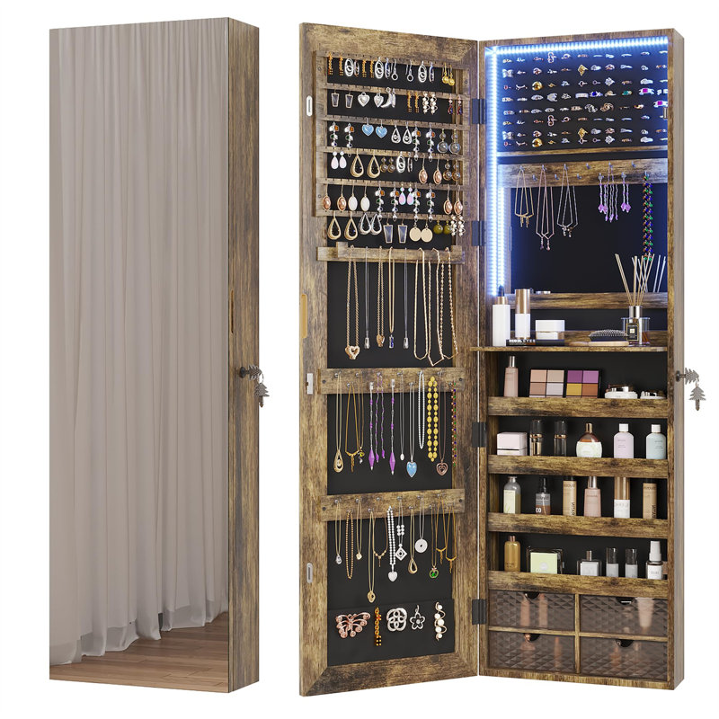 Armoire à bijoux avec miroir moderne, Brun rustique