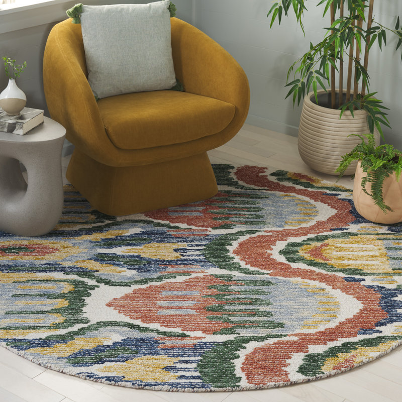 Tapis en laine / coton touffeté à la main Ikat 151, Rond 6 pi