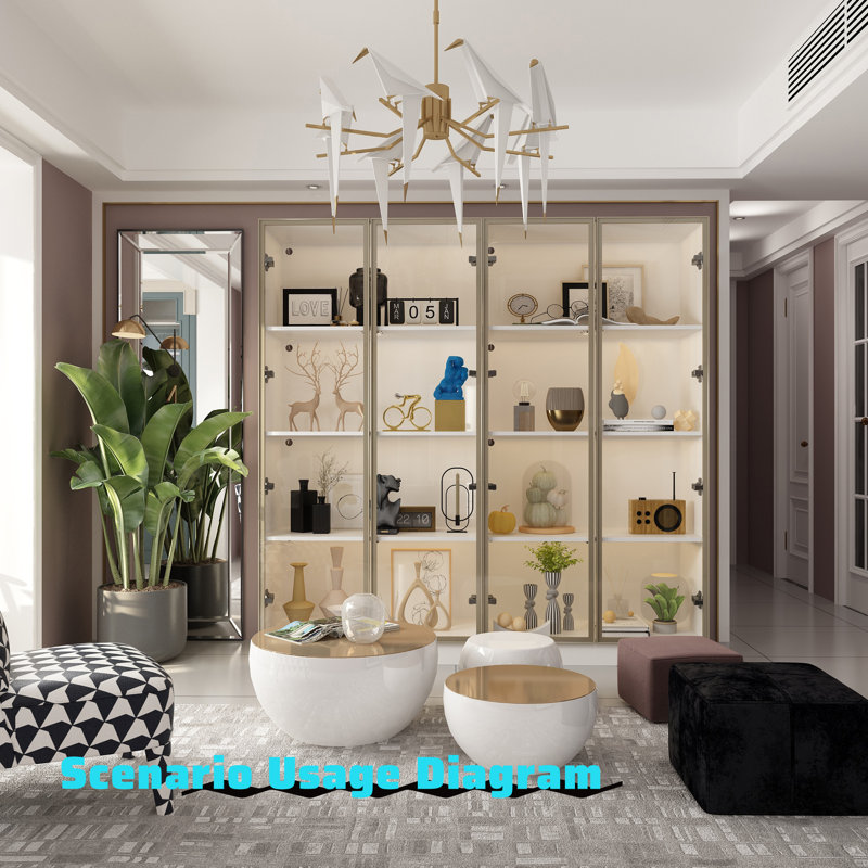 Vitrine à 4 portes en verre avec lumière DEL ajustable Ouimé, Blanc