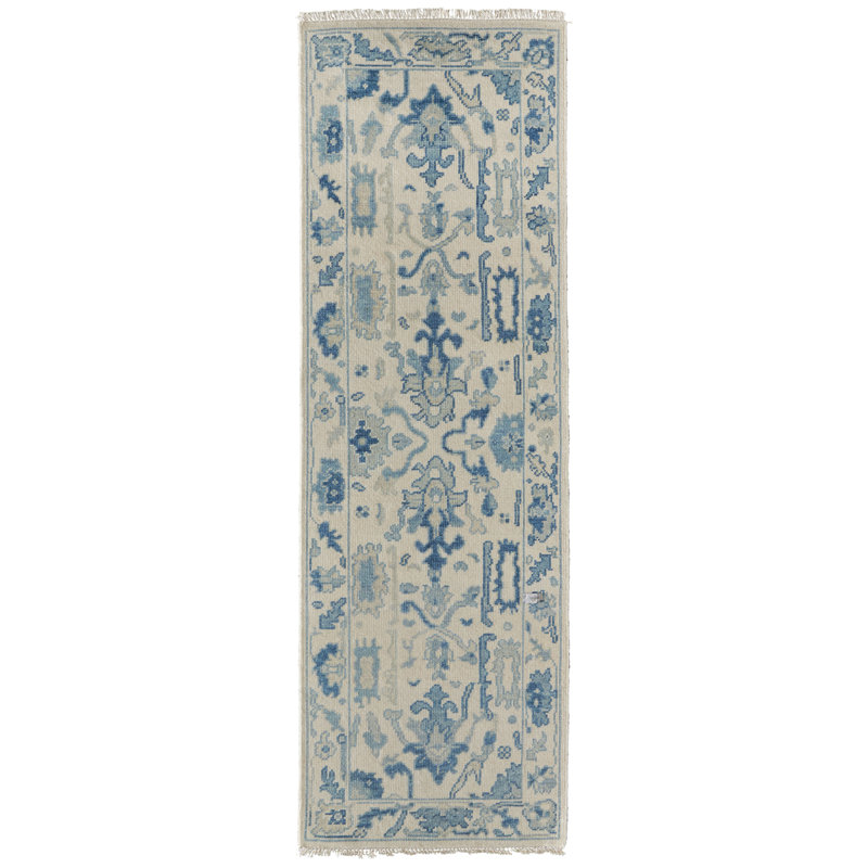 Karina Hand Knotted Wool Ikat Area Rug in Ivory/Blue, Rectangle 9'6" x 13'6"