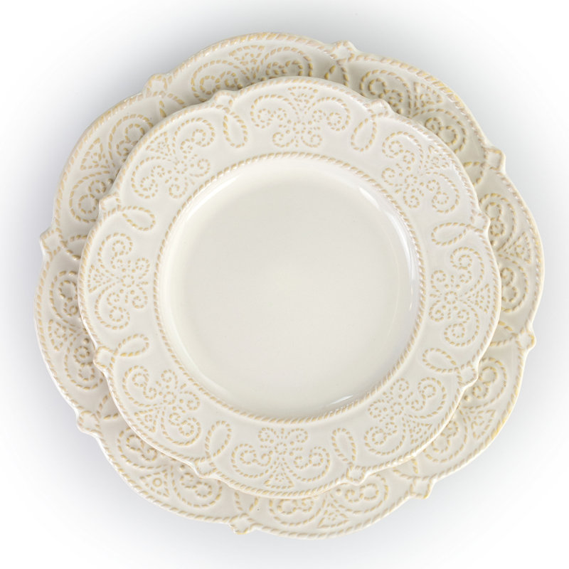 Luna White Porcelain Scalloped 16-Piece Dinnerware Set