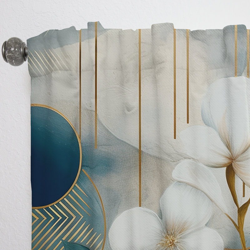 Fiorelli - Golden Blue Mosaic Floral Design III - Floral Curtain - Velvet Room Darkening - 1 panel, 52" W x 95" L