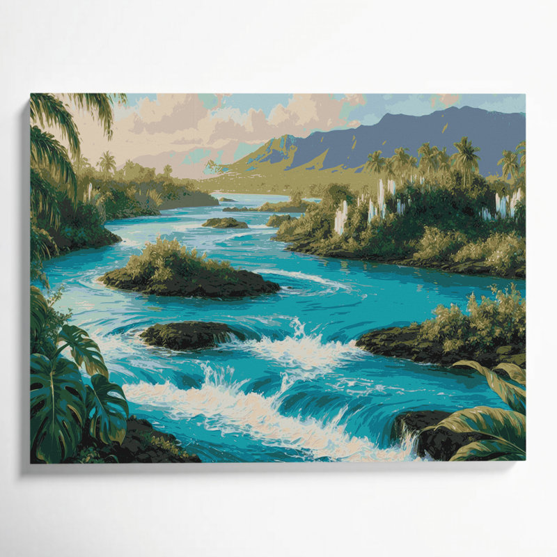 Hawaiian River Flows Grey Canvas Wall Art, 20" H x 30" W