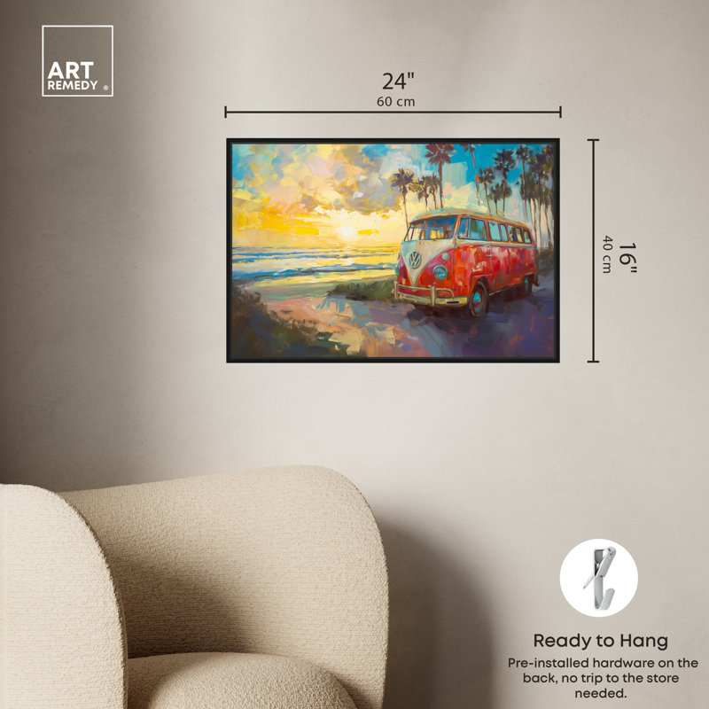 Colorful Coastal Sunset Canvas Print with Black Frame, 17" x 25"