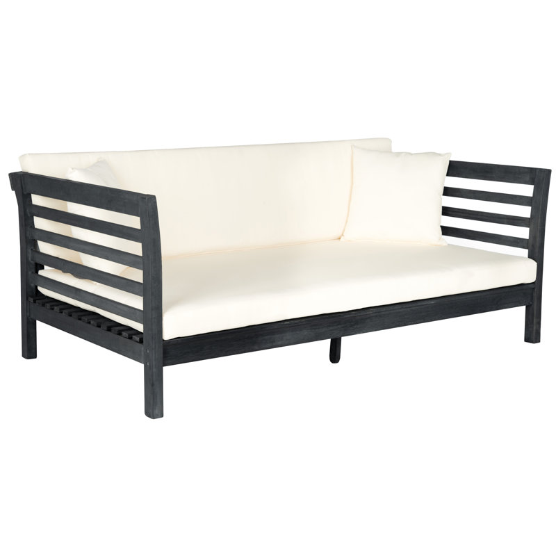 Pilpel 72.875'' Wide Straight Acacia Patio Daybed with Cushions, Dark Slate Gray/Beige Cushion