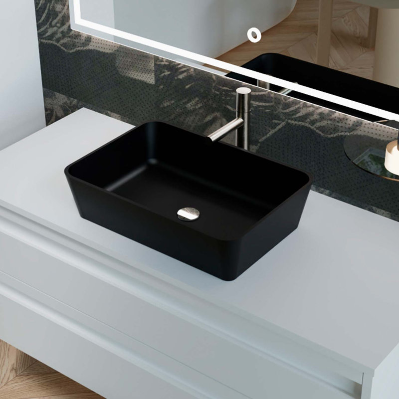 Lotus 16" x 11" Ceramic Rectangle Vessel Sink, Matte Black, Matte Black