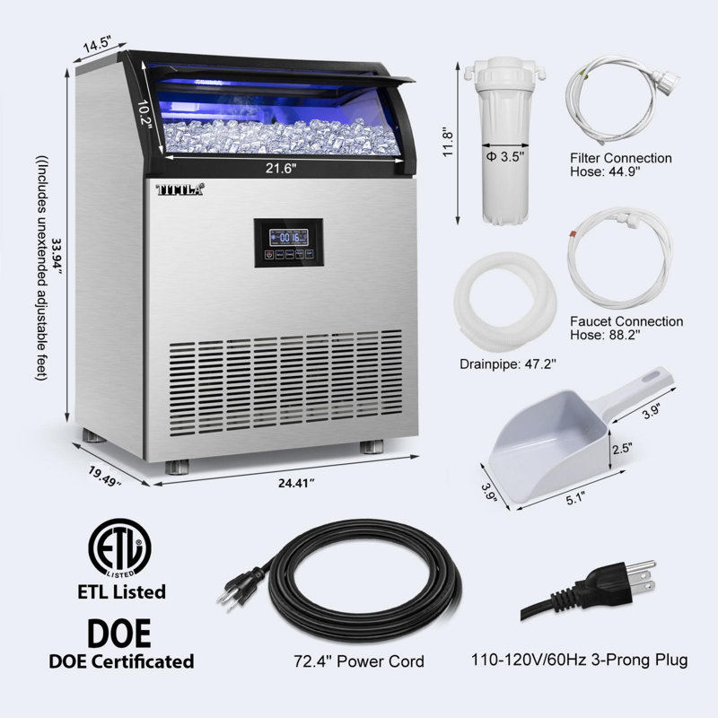 24.3 In. 320 Lbs. Built-in Ice Maker with Flip-Up Door, Water Filter, Scoop, and 55 Lbs. Storage Bin