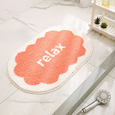 Coral Microfiber Oval Pet-Friendly Rug,Pink Relax Design,Washable Anti-Slip Mat