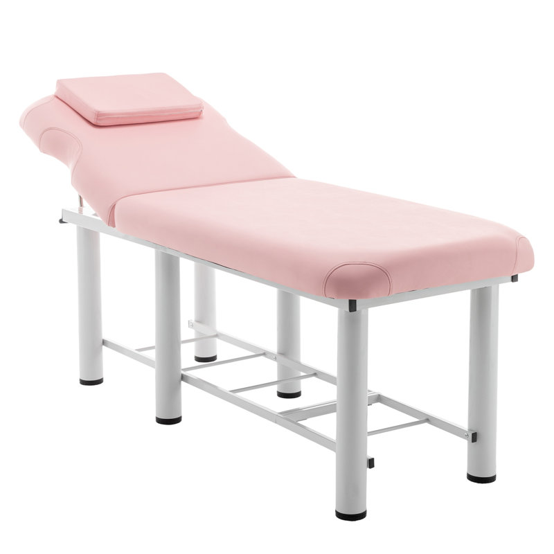 Table de massage professionnelle portative avec dossier réglable, structure en métal rose