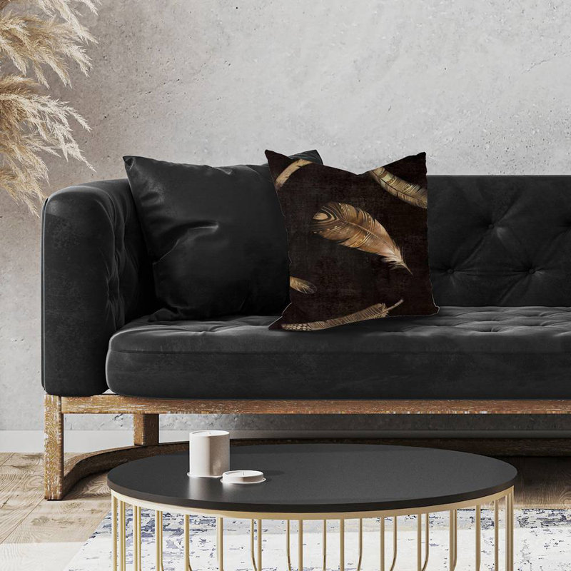 Golden feathers - 18"x18" Throw pillow cover - Poly twill - Print on demand, 18" H x 18" W