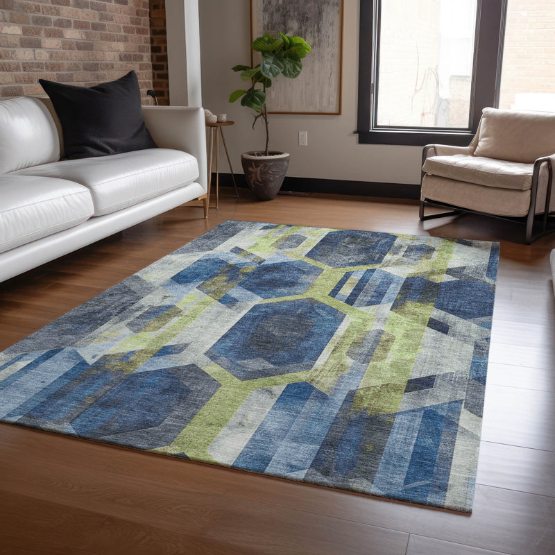 Tapis bleu marine intérieur / extérieur lavable à la machine Cinead ACN1722, Rectangle 10 pi x 14 pi