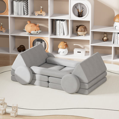 Bentura Kids Couch Sofa, 12 Pcs Velvet Modular Toddler Couch, Freely Removable Kids Chair Sofa for Playing, Creativity, Sleeping, Versatile Fold Out Baby Play Couch Set for Playroom, Bedroom Furniture