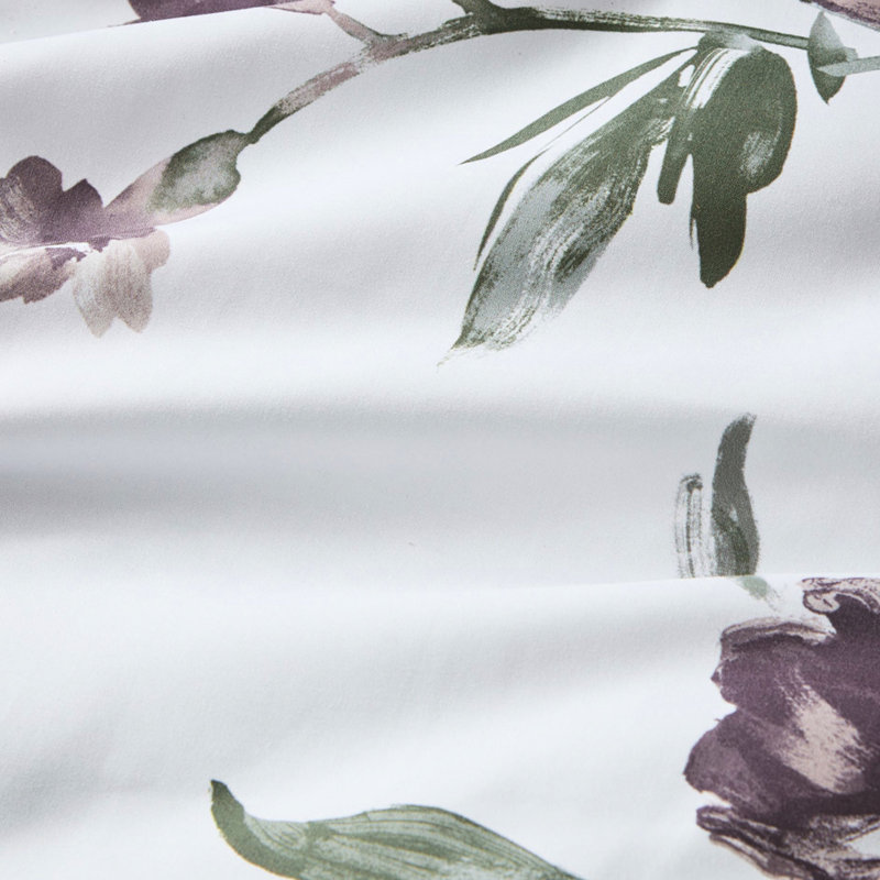 Très grand lit dans un sac avec édredon doux, draps, motif floral mauve, édredon lavable, microfibre jusqu'à 16 po de profondeur de matelas, literie d'allergène