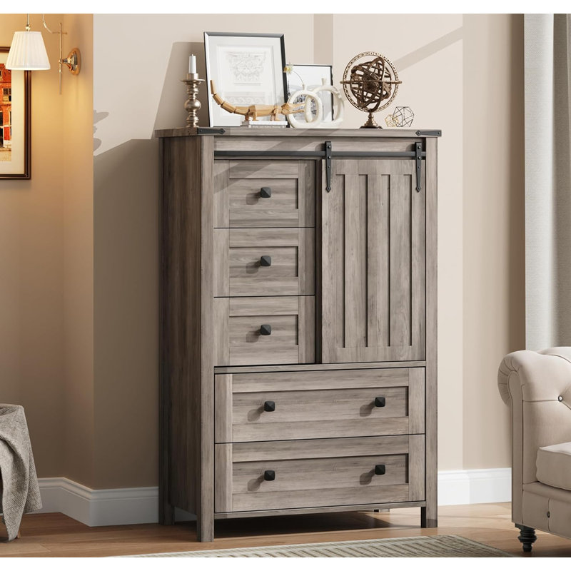 Commode 5 tiroirs Grey Farmhouse, Gris