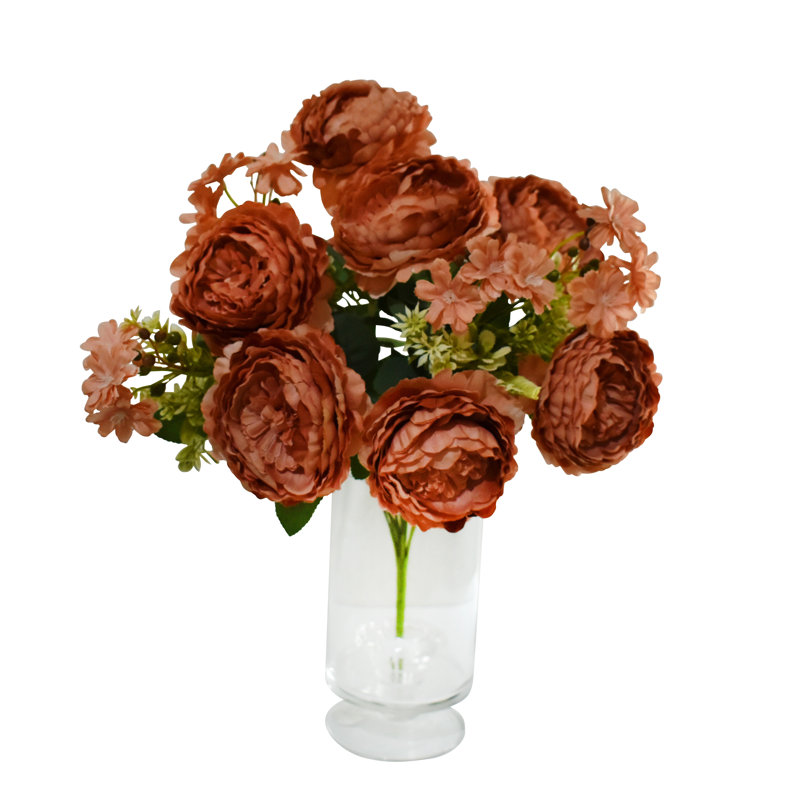 Faux buissons de pivoines - 11 têtes, Brun