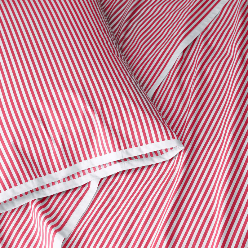 Queen Red Stripe Cotton-Polyester Microfiber Sheet Set