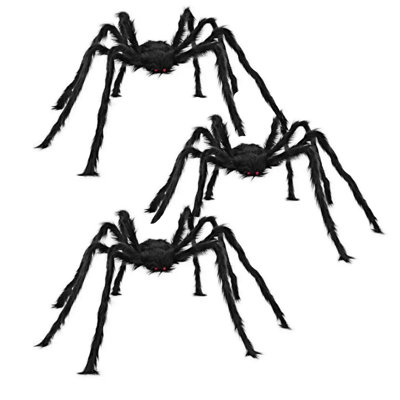 3PcsOutdoor Halloween Decorations Realistic Giant Spiders, Huge Hairy Scary Halloween Spider Prop, Black Spooky Spider for Indoor House Outdoor Window Yard Patio Decor