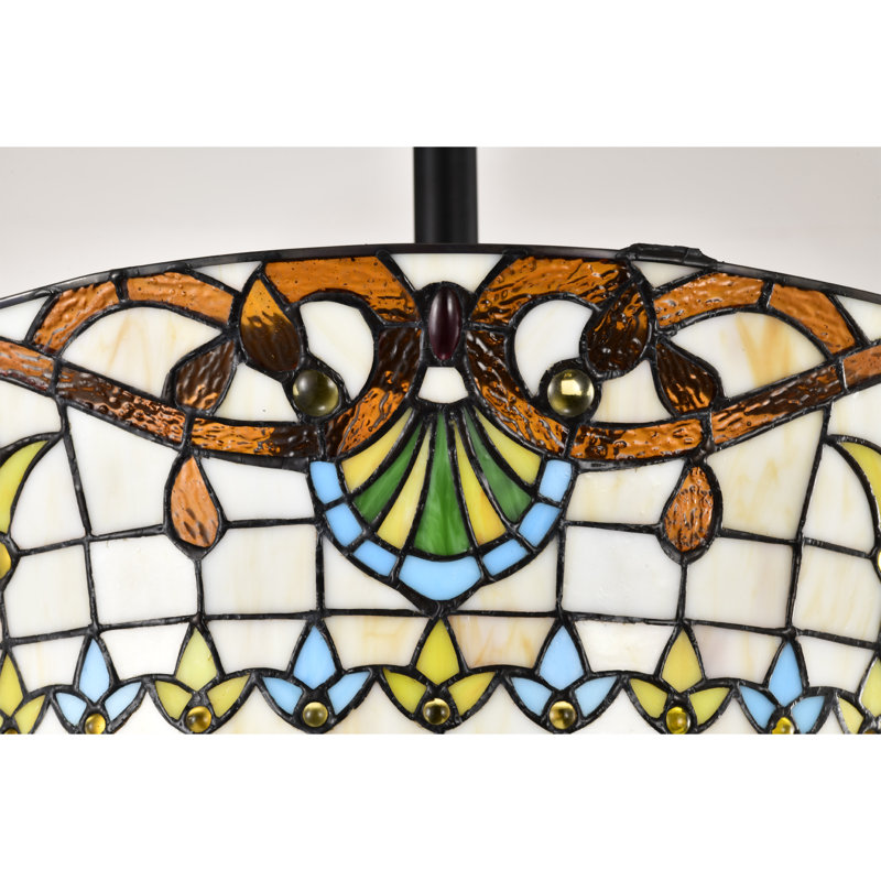 Ventilateur de plafond lumineux en verre Tiffany ivoire et ambre Fleur Carousel