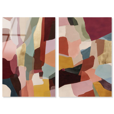 «Earth Contours: Blush & Burgundy», reproduction d'art moderne sur toile par Art Remedy, prête à être accrochée, 20 x 30