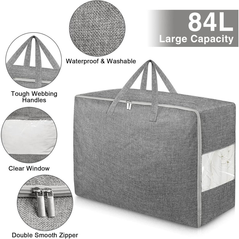 2Pack  Extra Large Storage Bags, Folding Moving Comforter Blanket Storage Bags Closet Organizers And Storage Containers With Strong Handles&Zippers Clear Window For Clothes Bedding Pillow