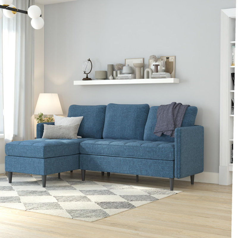 Canapé modulaire avec méridienne Chineta, Polyester bleu