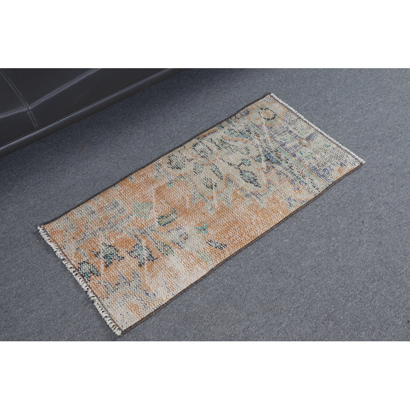 Vintage Turkish Small Orange Boho Rug Ideal for Kitchen with Vibrant Anatolian Patterns