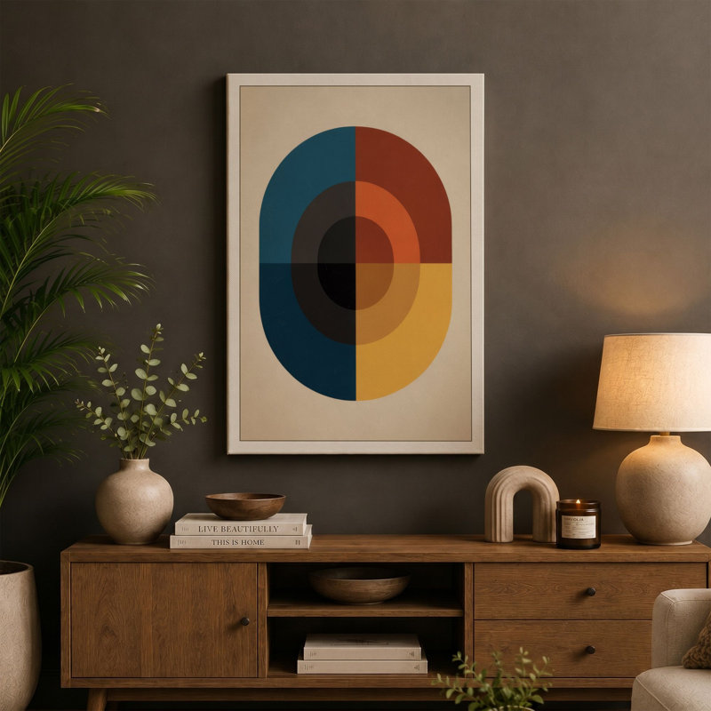 Geometric Quadrants Mid-Century - Wrapped Canvas, 30x20 - 76.2 x 50.8 cm, Teal Border