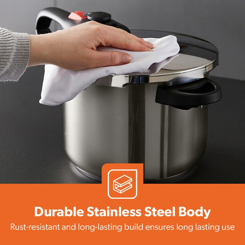 GEEPAS Stainless Steel Pressure Cooker | Induction Hob Compatible Cooker | Quick Pressure Release Dual Handles for Fast Cooking at Home or in Catering Kitchens Energy Efficient Safety Lock Silver