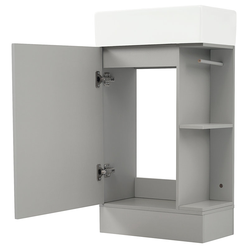 Meuble-lavabo gris 18,6 po avec planche et lavabo en céramique, tablette coulissante, Gray