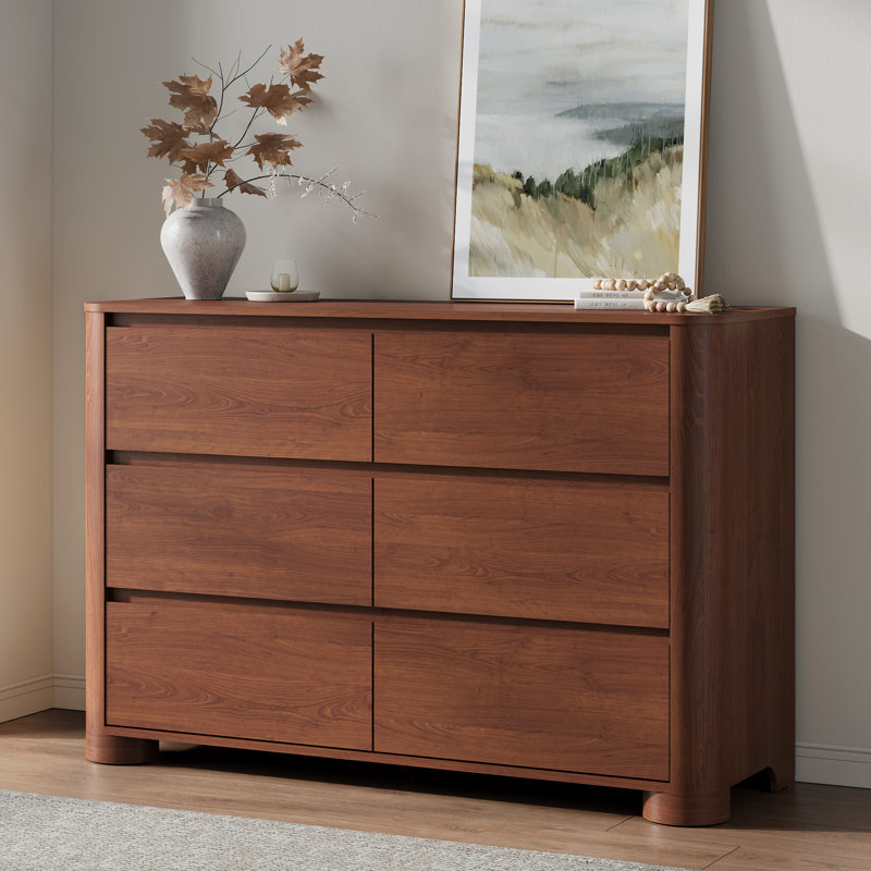 Commode pour chambre à coucher, commode moderne de 47 po avec base épaisse robuste, conception d'angle arrondi pour la chambre à coucher, le salon, le couloir, noyer