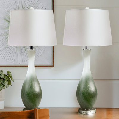 76cm Table Lamp with Glass Base For Bedroom Furniture, Bedside Buffet Lamp with Linen Shade