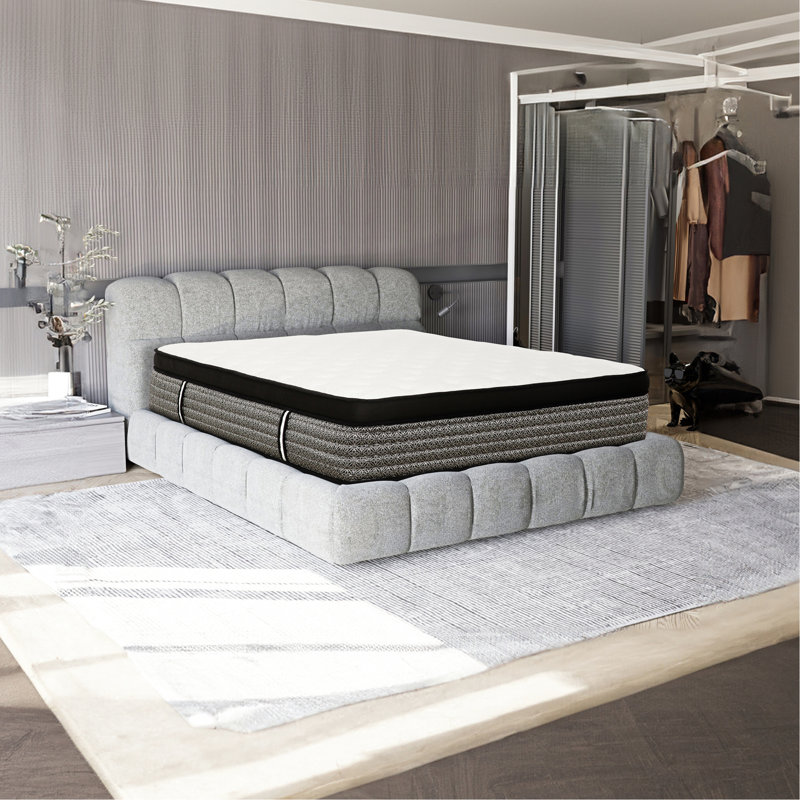 Grand matelas 16 pouces, mousse à mémoire de forme gélifiée Euro Top, ressorts ensachés, fonction de refroidissement, transfert à faible mouvement, mise à niveau élégante de la chambre à coucher