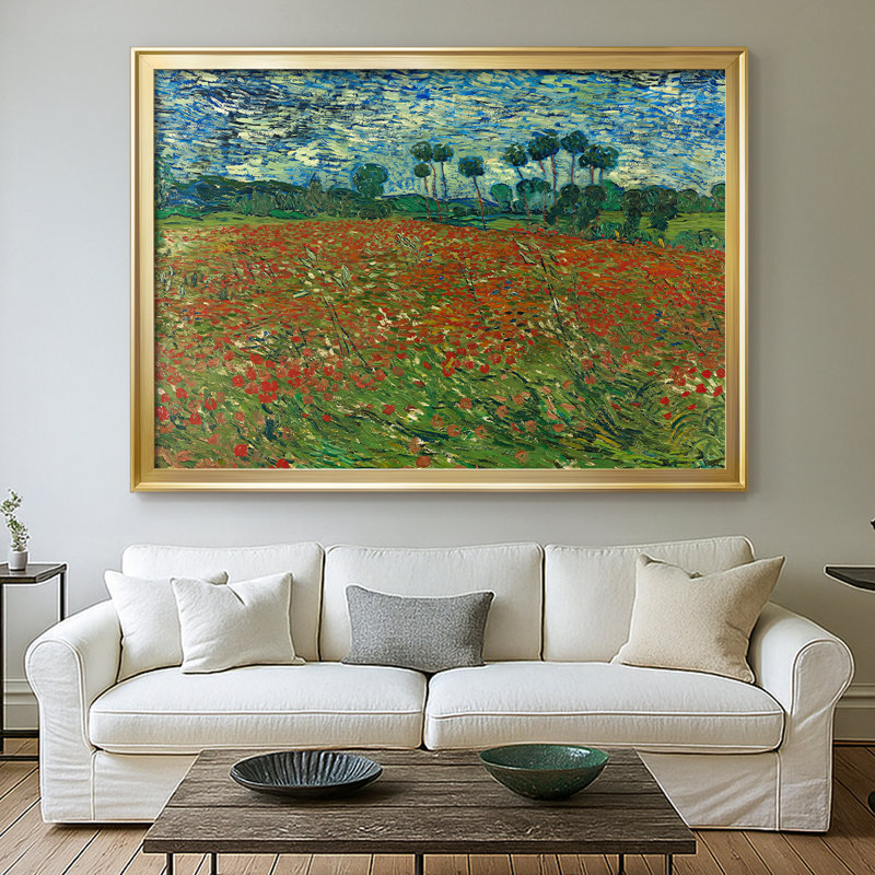 Champ avec coquelicots - Vincent van Gogh - Toile tendue avec châssis, 1889, 30 x 5 x 42,5, Toile avec cadre, Doré