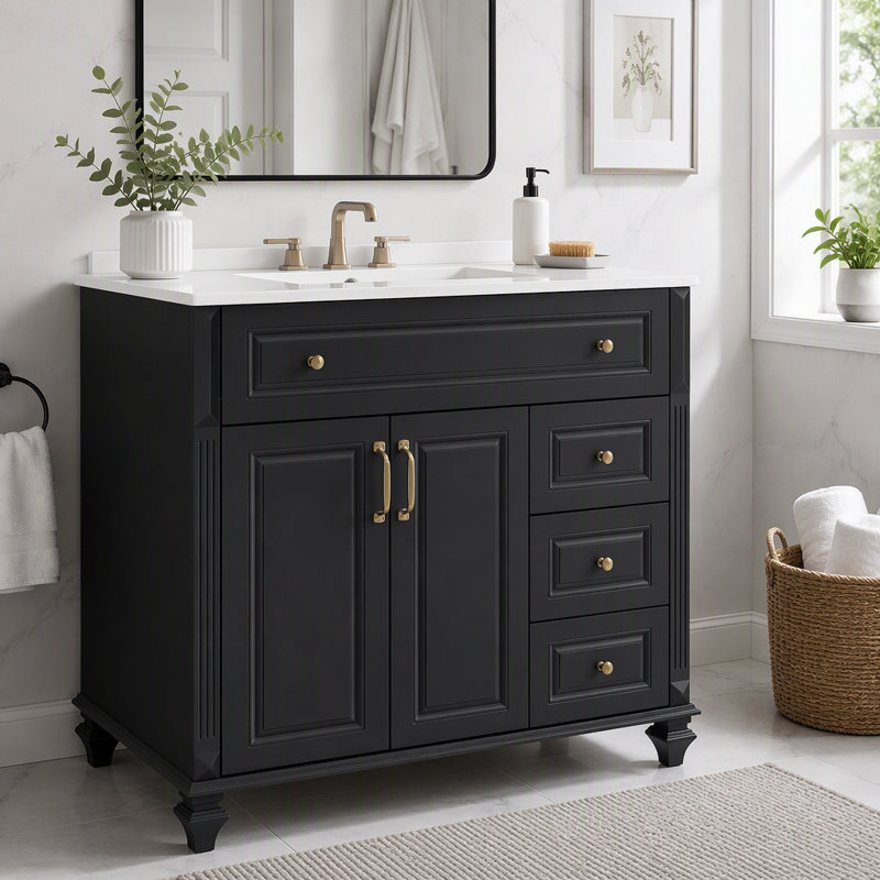 Meuble-lavabo de 91 cm (36 po) avec lavabo et tiroir rabattable, Noir