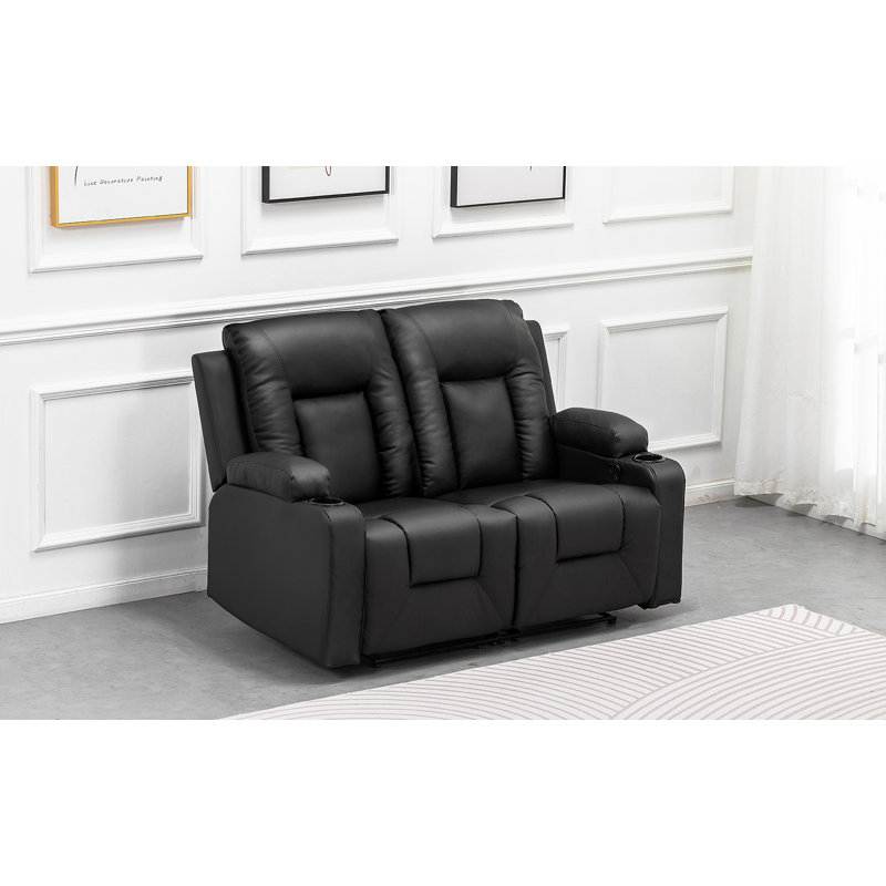 Recliner Sofa Set, Manual Reclining Chair Loveseats with Cup Holders, Chanah Bonded Leather Recliner Sofa Home Theater Seating Suitable for Living Room Furniture