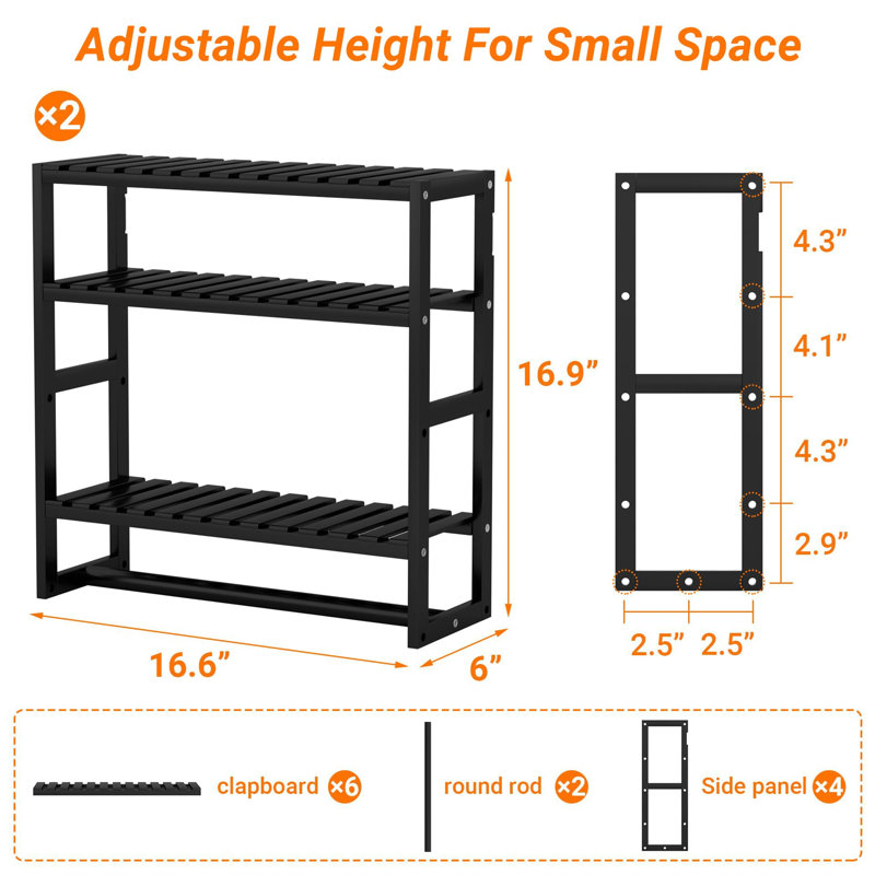 2 Pack Multifunctional Bamboo Towel Organizer Wall Mount Storage Rack, Black
