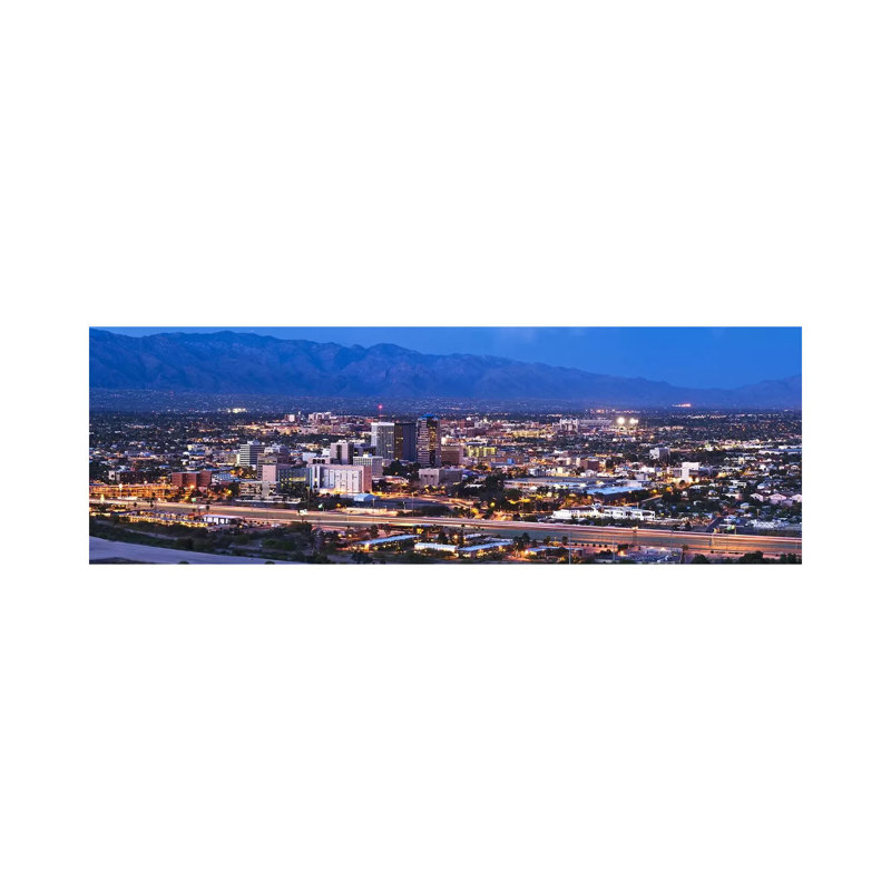 City lit up at dusk, Tucson, Pima County, Arizona, USA 2010 1 Piece Panoramic Wall Art on Canvas, No Frame