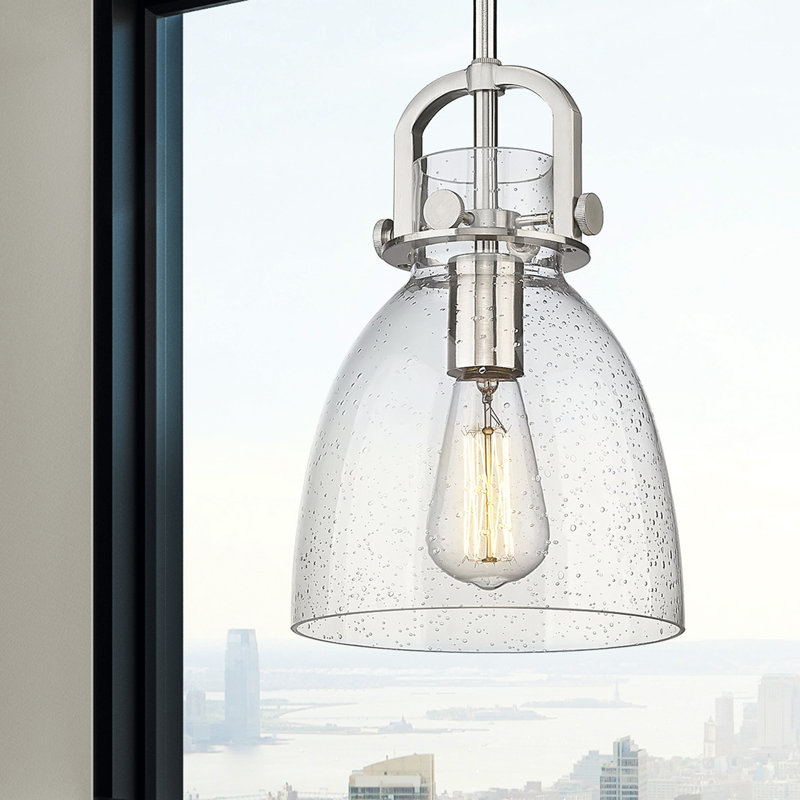 Luminaire suspendu sur tige 1 lumière Wimbush, Grainé, Nickel satiné, H 9,63 po x l 8 po x P 8 po