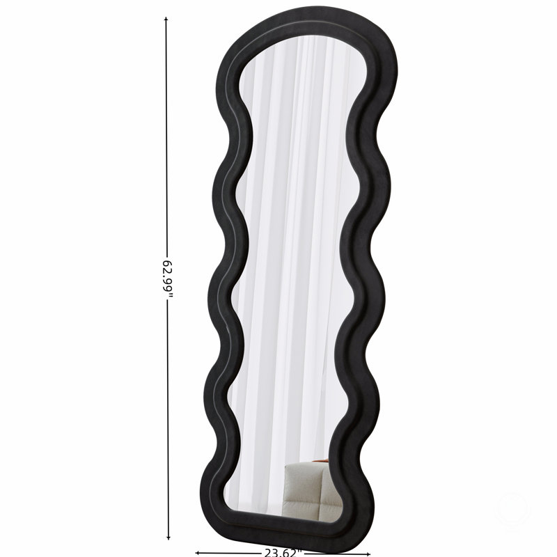 Full Length Wave Black Floor Mirror With Stand For Bedroom Living Room Hanging Or Against The Wall, Black