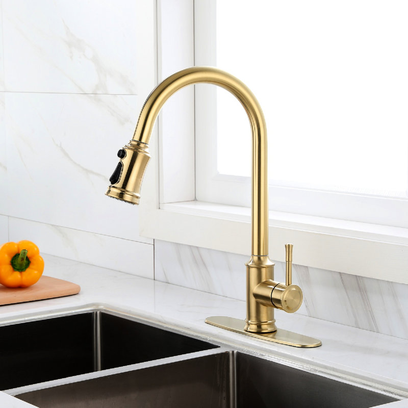 Touch - Responsive Kitchen Faucet With Pull Down , Brushed Gold Stainless Steel, 360 Rotating High Arc Spout, Easy Water Control System, Corrosion Treatment Based Steel Construction, Nozzle, Single