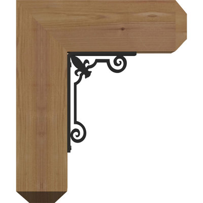 3 1/2"W x 13 1/2"D x 16"H Fleur De Lis Craftsman Ironcrest Smooth Bracket, Western Red Cedar (2"W x 5 1/2"D x 8"H Iron Bracket)
