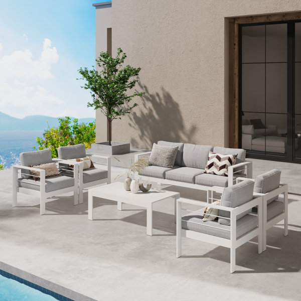 Latitude Run® 6-Piece Aluminum Patio Conversation Set With Cushions ...