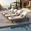 Méridiennes de patio réglables avec rangement, bord de piscine moderne en métal et bois