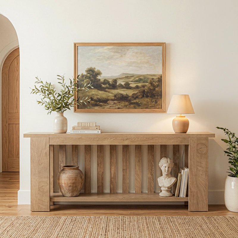 Console en bois extra longue de style champêtre de 190 cm (74,8 po) avec étagères de rangement pour couloir et salon