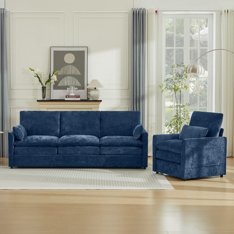 Ensemble de salon en chenille 2 pièces, Bleu