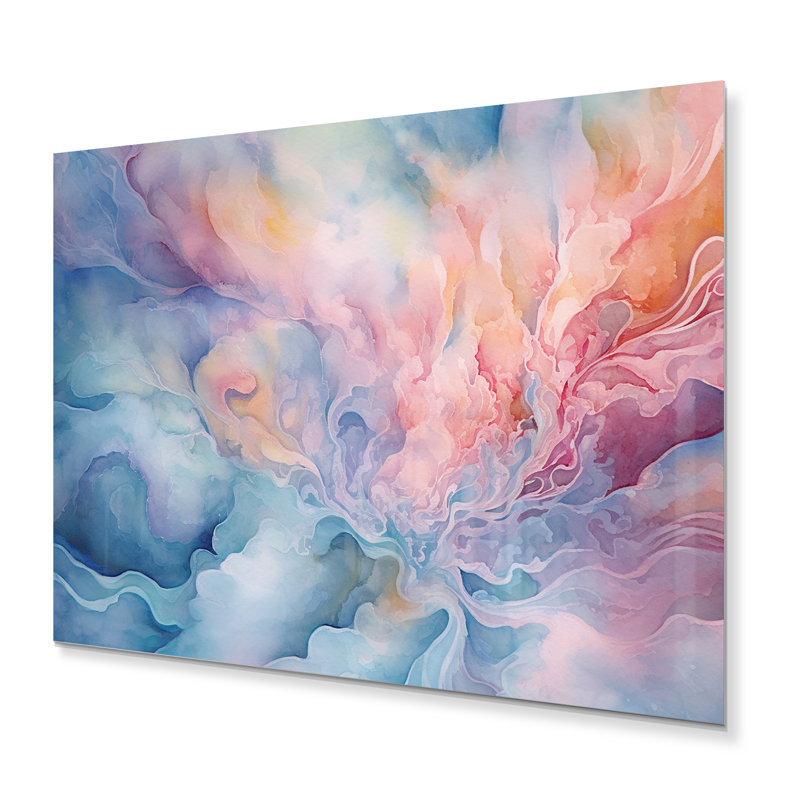 «Pink and Aqua Enchanted Spills» - Impression sans cadre sur métal, H 12 po x l 20 po x P 1 po