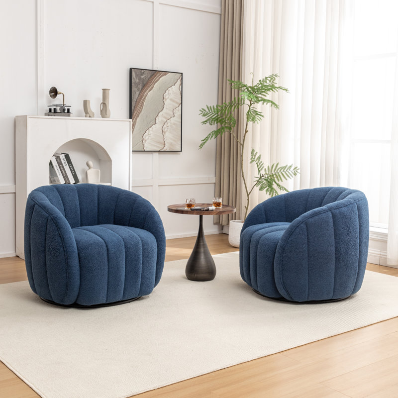Bennett Upholstered Swivel Barrel Chair, Navy Polyester Blend