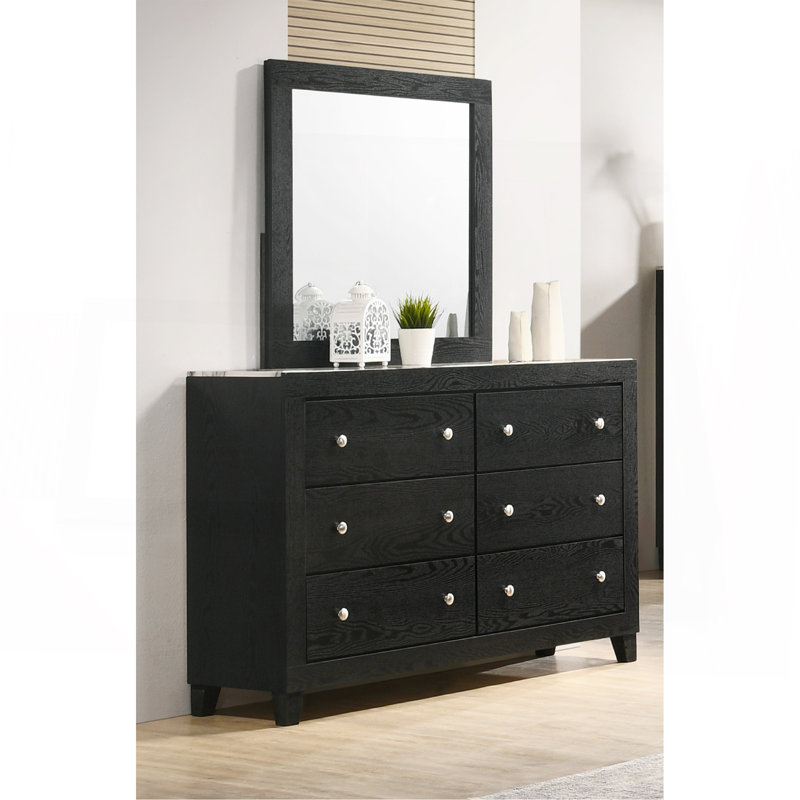Commode moderne avec plateau en faux marbre et 6 tiroirs