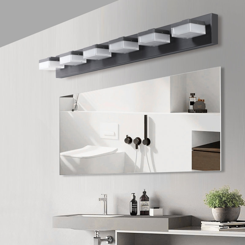 6 - Miroir de salle de bain noir avec miroir - Éclairage de table de maquillage, Noir mat